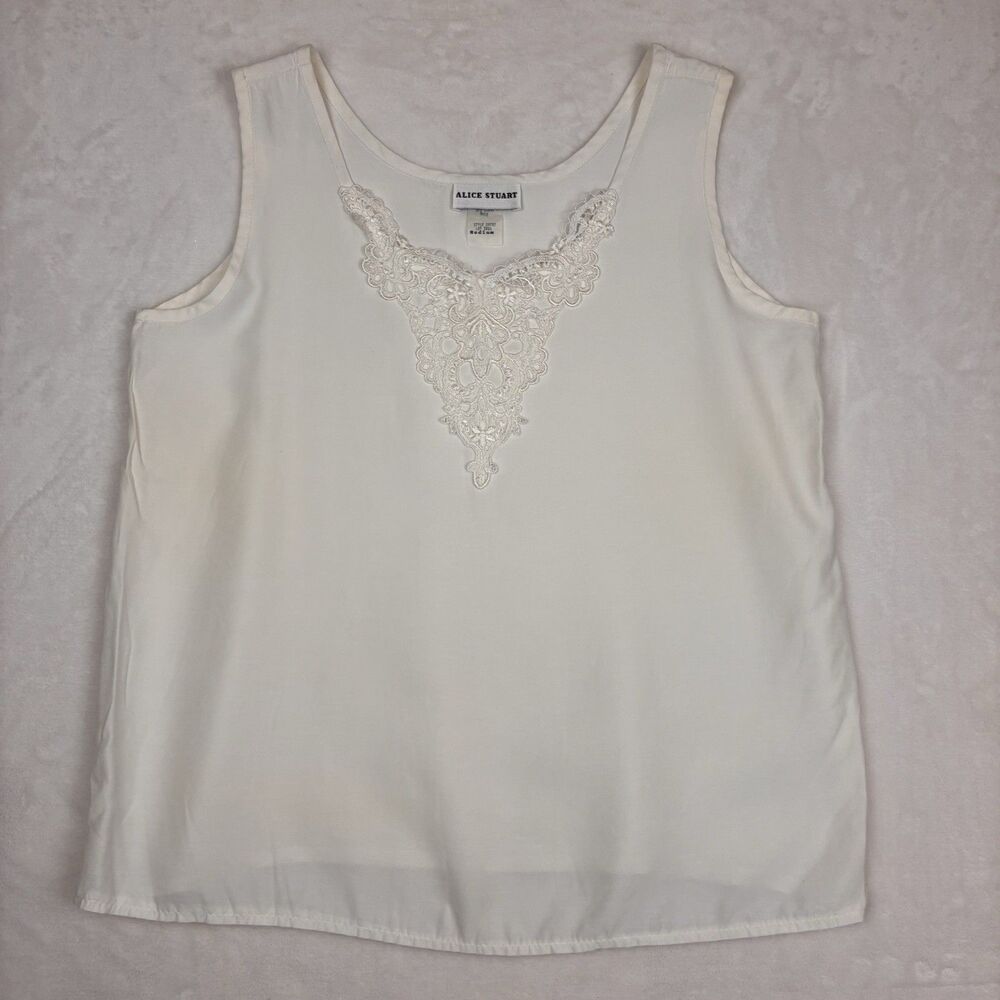 Vintage Alice Stuart Lace Trim Camisole Women’s Medium White Tank Top Feminine
